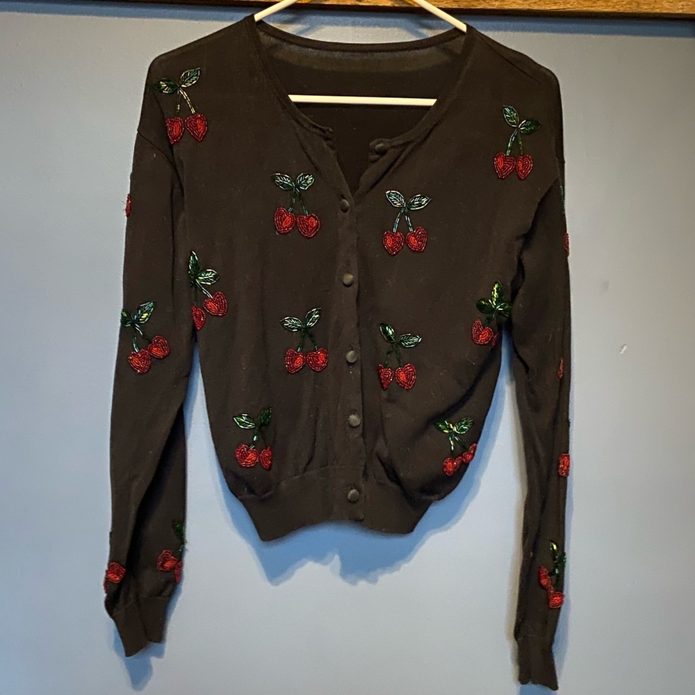 Vintage Beaded Cherry Cardigan